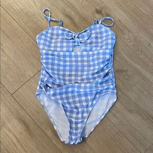 Blue gingham keyhole one piece swimsuit